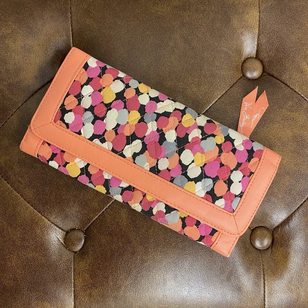 Vera Bradley Trifold Wallet |‎ Pixie Confetti | Travel Wallet Orange Flaws